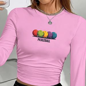 Pickleball Women's <b>Long</b> Sleeve <b>T</b>-<b>Shirt</b> Y2K Style Printed Crew Neck Full Sleeve Spandex Polyester Knitted <b>Fit</b> All Seasons - Product Image 5