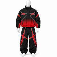 Ensemble survêtement jogging deux pièces en polyester avec veste coupe-vent zippée en nylon et pantalon, personnalisable avec logo, modèle 2026, en vente