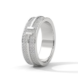 Bague d'éternité moderne en argent finition or blanc avec diamants baguette émeraude, empilable, pour femme - Product Image 2