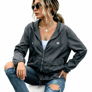 OEM Women's Grey Hooded Rain <b>Jacket</b> <b>Lightweight</b> Casual Windbreaker Custom Logo Outerwear Wholesale Flap Pockets <b>jacket</b> for men - Product Image 6