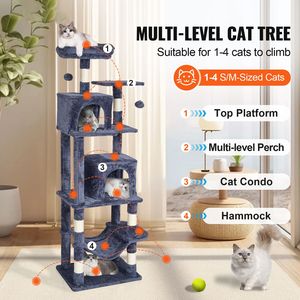 Albero per Gatti da Interno da 160 cm con 2 Cucce, Tiragraffi in Sisal, Amaca e Piattaforme per il Salto, Ideale per Gatti di Taglia Grande - Product Image 2