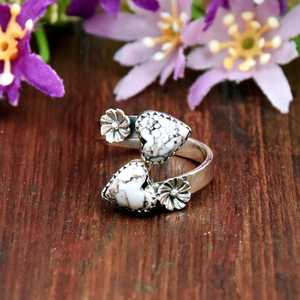 Anillo Boho de Plata de Ley 925 con Baño de Plata, Diseño de Caballo Salvaje Natural, Dos Piedras Preciosas en Forma de Pera y Engaste de Cuentas, Venta al por Mayor - Product Image 6