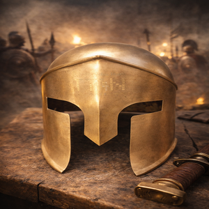 Mini Casco de Latón |   Armadura de Guerrero Griego Pulida |   Decoración de Escritorio con Imitación de Grabado Antiguo y Regalo para Coleccionistas - Product Image 1