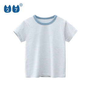 เสื้อยืดแขนสั้นคอกลมลายทางสำหรับผู้ชาย 27 ตัว ทรงปกติ สไตล์ลำลอง ระบายอากาศได้ดี ผลิตจากผ้าฝ้าย 100% - Product Image 1
