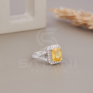 Emerald Cut Yellow Moissanite Halo 10K Gold Ring Featuring Elegant Shimmering <b>Stones</b> Stunning Luxury Engagement Wedding Gift - Product Image 2