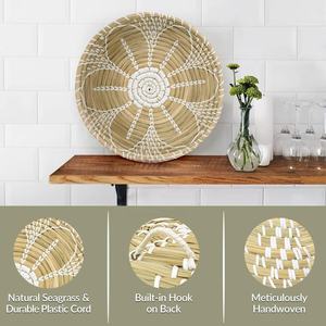 Plaques murales décoratives en jonc de mer tissé à la main |   Plateaux ronds décoratifs en paille pour le salon, la chambre à coucher et l'intérieur des hôtels - Product Image 3