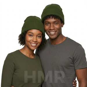 หมวกบีนนี่สีเขียวมะกอก HMR Sisterhood Brotherhood สำหรับทุกเพศ ผลิตจากอะคริลิก 100% ถักด้วยมือ สีพื้นเรียบง่าย เหมาะสำหรับฤดูหนาว สำหรับผู้ใหญ่ - Product Image 3