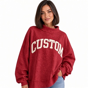 Suéter de Cuello Alto para Mujer, Estilo Otoñal, con Estampado de Letras Personalizado, Hombros Caídos, Manga Larga, Informal, de Punto Rojo, Algodón - Product Image 1