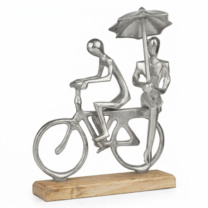 Sculpture Moderne en Métal de Couple à Vélo avec Parapluie, Base en Bois, Figurines d'Art pour Table, Décoration Romantique pour la Maison (Vente en Gros) - Product Image 1
