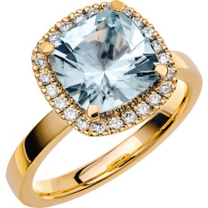 Anillo de compromiso y boda de lujo con topacio azul talla cojín, plata de ley 925, chapado en oro de 14K y engaste de garras, para fiesta - Product Image 3