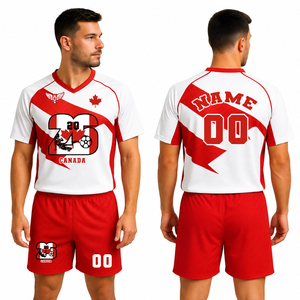Conjunto de Camiseta de Fútbol Personalizada de Canadá, Diseño de Hojas Rojas y Blancas, Uniforme de Equipo Personalizado, Kit de Fútbol de Manga Corta - Product Image 1