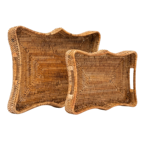 Plateau de service en rotin, plateau décoratif en bois tressé artisanal pour chambre d'hôtes, hôtellerie, rangement domestique, cadeau unique - Product Image 1