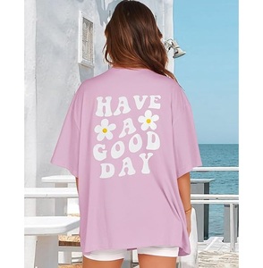 Nouvel Arrivage T-shirt Décontracté Femme Imprimé Numérique 100% Coton Manches Courtes Grande Taille Épaules Tombantes Confortable Fabriqué au Bangladesh - Product Image 2