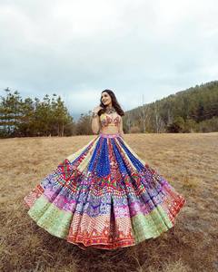 Conjunto de Lehenga Choli para Mujer, Estampado Digital, Trabajo con Espejos, Gota Patti, Encaje, Dupatta, Vestido Largo para Fiesta de Diwali - Product Image 4