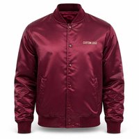 Blouson Bomber en Satin Bordeaux pour Homme avec Broderie Personnalisée sur le Devant, Coupe Classique, Col Montant, Fermeture Boutonnée, Vêtement Casual d'Automne