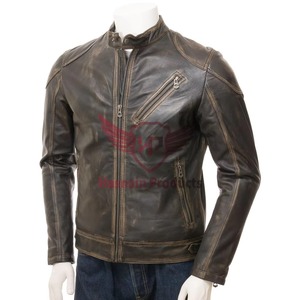 <b>Mens</b> Real Brown Leather <b>Jacket</b> Slim Fit <b>Biker</b> Motorcycle Cafe Racer Cowhide Coat Chest Zip Vintage Custom Classic Outerwears New - Product Image 2