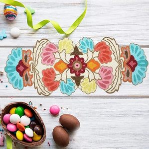 Embroidered Floral <b>Table</b> Runner Bohemian Home Decor Washable Yellow <b>Pink</b> <b>Cloth</b> Pattern - Product Image 3