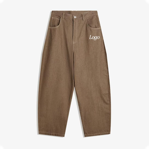 กางเกงยีนส์ทรงบอลลูนสีน้ำตาลเข้ม สไตล์สตรีทแวร์สำหรับผู้ชาย ทรงบูทคัทแบบหลวมๆ - Product Image 5