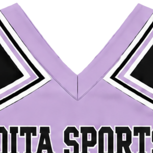 Ensemble d'uniforme de cheerleading lavande, noir et blanc, avec crop top sans manches à col en V et jupe plissée, pour performance et danse - Product Image 3