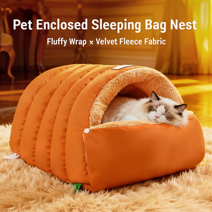 ที่นอนแมวฤดูหนาวแบบกึ่งปิด ถุงนอนสำหรับสัตว์เลี้ยง สำหรับสุนัขพันธุ์เล็ก ลูกสุนัข ลูกแมว กันลม บ้านนุ่มๆ แบบรัง ที่นอนนุ่มๆ สำหรับนอนหลับลึก - Product Image 2
