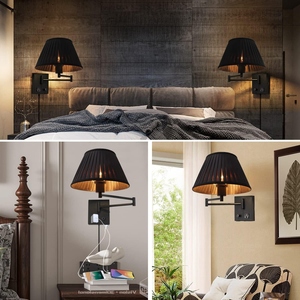 Lámpara de Pared LED Moderna para Interiores, Personalización OEM, Iluminación Minimalista Nórdica, Diseño de Brazo Oscilante, Pantalla de Tela de Lujo - Product Image 6