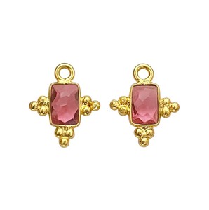 Abalorios de piedras preciosas de cuarzo turmalina rosa chapados en oro de latón para bricolaje – Conectores de cristal rectangulares para la fabricación de joyas - Product Image 1