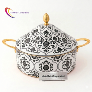 Luxury 3Pc Stainless Steel Casserole <b>Set</b> Arabian Style Enamel Print Insulated Hot <b>Pot</b> Food Warmer Serving Dish Customized Colour - Product Image 1