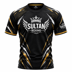 เสื้อเจอร์ซีย์คอกลมแขนสั้นลายทาง โพลีเอสเตอร์ 100% ระบายอากาศได้ดี ทรงปกติ สำหรับผู้ชาย พิมพ์โลโก้ด้านหน้า เหมาะสำหรับกีฬา ทีมเวียร์ มวย และยิม - Product Image 1