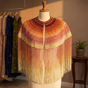 Wholesale Eco-Friendly Vintage Woven Beaded Bridal Capelet Handcrafted Fringe <b>Poncho</b> Shoulder Wrap Luxury Statement Body Chain - Product Image 1