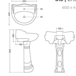 Lavabo de cerámica de alta resistencia con pedestal 600x440x940mm, lavabo de porcelana para baño, lavabo para lavar ropa, conjunto Enseada - Product Image 2