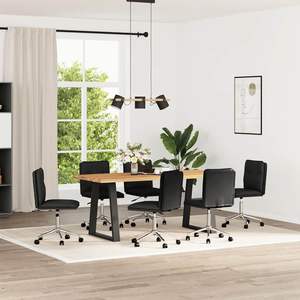 ชุดเก้าอี้รับประทานอาหารหนังเทียมสีดำ 6 ตัวพร้อมโครงโลหะไม้อัดขนาดมาตรฐาน - Product Image 1