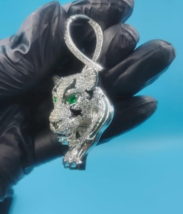 จี้รูปหน้าเสือ เงินแท้ 925 จี้ฮิปฮอป เครื่องประดับสำหรับคนรักสัตว์ จี้แบบฝังเพชร จี้แร็ปเปอร์ จี้แบบ Busting Jewelry - Product Image 6