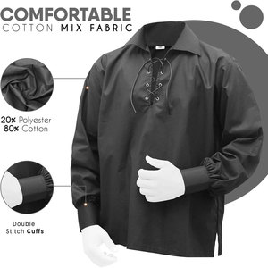 Chemise traditionnelle écossaise Jacobite Ghillie pour homme, personnalisée OEM ODM, à manches longues, à lacets, faite à la main - Product Image 2
