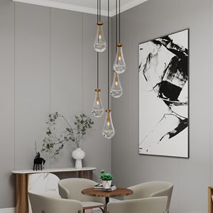 Lampadario a sospensione a 5 luci regolabile in ottone per soffitti alti, ideale per soggiorno, ingresso e vano scale, migliora l'attrattiva estetica - Product Image 2