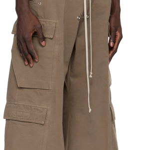 Men's Heavyweight Stone Wash Flat Front Mid Waist Fashionable <b>Work</b> <b>Cargo</b> Pants Light Brown High Custom Embroidered Canvas - Product Image 4