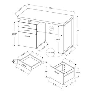 Scrivania per Computer da Ufficio Contemporanea M 48''L con Laminato Grigio e Metallo Grigio, Configurazione Sinistra e Destra, Cassetti Portaoggetti per Laptop - Product Image 4