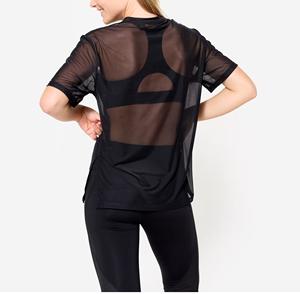 T-shirt en résille noire transparente pour femme, coupe oversize, épaules tombantes, manches courtes, col rond, style sexy - Product Image 5