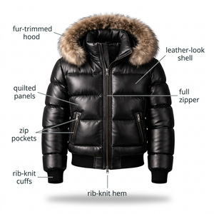 Men's Hooded Puffer Jacket Breathable Windproof Fleece Filling Winter Casual Coat Solid Color Zipper Front <b>Fur</b> <b>Trim</b> Regular Fit - Product Image 5