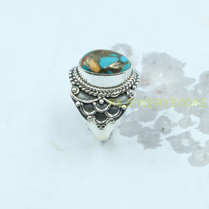 Anillo de Turquesa Azul Cobre, Plata de Ley 925, Anillo de Promesa, Diseño Único Hecho a Mano, Joyería de Turquesa, Regalo para Ella - Product Image 3