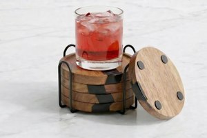 Sous-verres ronds en bois avec incrustation en résine, tapis antidérapants pour boissons et dessous de plat, sets de sous-verres pour tasses à café 300 mm, décoration de table - Product Image 3