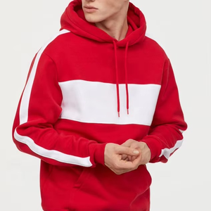 Sweat-shirt à capuche personnalisé brodé 100% coton épais, pull rouge et blanc avec bande latérale, en molleton unisexe à séchage rapide - Product Image 1