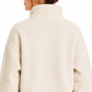 Custom Women's Sherpa Fleece Woven Jacket Soft Warm Stand Collar <b>Thick</b> Breathable <b>Winter</b> <b>Coat</b> with Front Letter Logo - Product Image 5