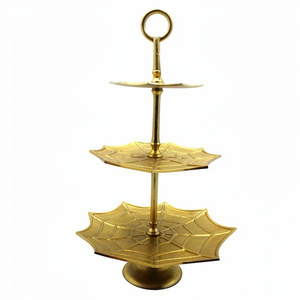 Fancy Decorative 3 <b>Tier</b> Cupcake Stand Spider Design Decorative Gold Platted Handicraft Metal Casting Cupcake Stand - Product Image 1