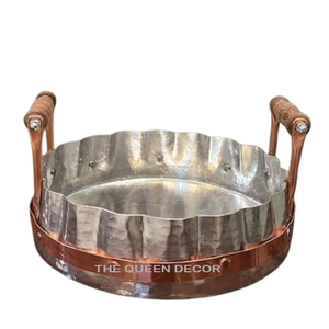 Cuenco Decorativo Redondo de Metal Plateado con Acabado Bajo Esmalte, Sin Hierro, con Dos Asas Flexibles para Bodas, Fiestas y Eventos - Product Image 1