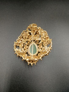 Golden Deer Silver <b>Gold</b> Plated Brooch with Jade & Pear-Cut Moissanite Floral Design Unisex Wedding Fashion Jewelry Gift - Product Image 2