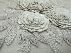 White Sequins Patch Luxury Heavy Beaded Pearls Full Design lace fabric for bridal ,evening dress and party wear fabric - Product Image 4