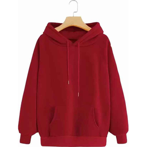 เสื้อฮู้ดสีแดงแบบยูนิเซ็กซ์ ทรงโอเวอร์ไซส์ สีพื้น ดีไซน์กระเป๋าเสื้อ สวมใส่สบายๆ สำหรับฤดูใบไม้ร่วง แขนเสื้อปกติ ผ้าถักเฟรนช์เทอร์รี่ - Product Image 1