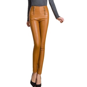 Pantalones de moda para mujer de la mejor calidad al por mayor de piel auténtica con estilo frontal plano - Product Image 2