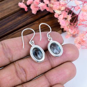 Blue Topaz Sterling <b>Silver</b> <b>Drop</b> <b>Earrings</b> Anniversary Gift Gemstone Jewelry Handmade - Product Image 3