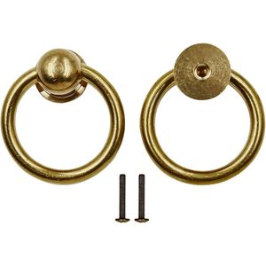 Antique Brass Solid Cabinet Pulls 1.6 Inch Drop Ring Drawer Handles Vintage Furniture <b>Kitchen</b> Cabinet <b>Hardware</b> 2Pcs Ring Knobs - Product Image 2